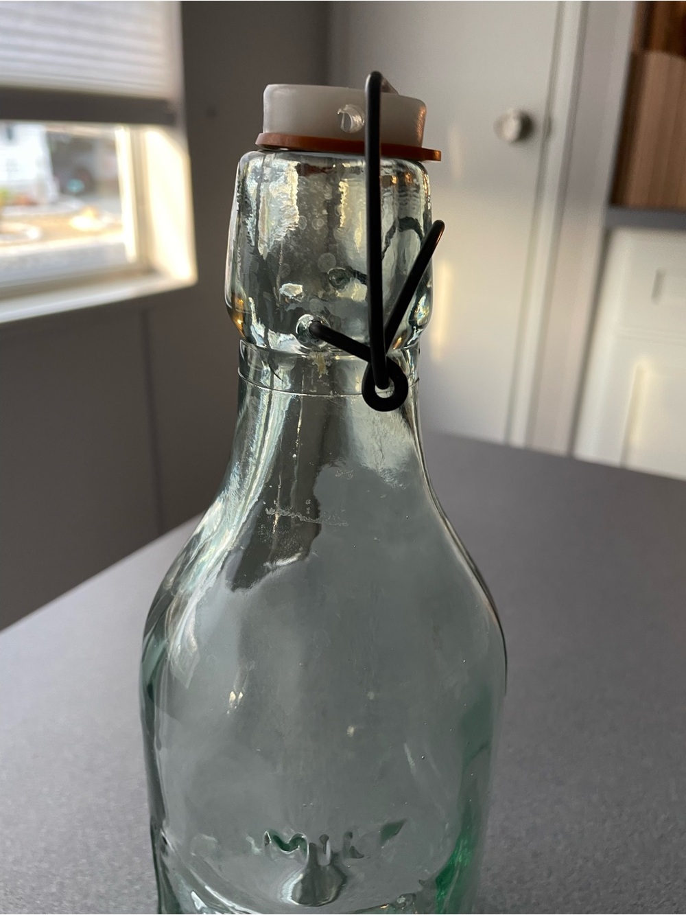 Vintage Milk Aqua Glass Swing-Top Bottle with farmer milking cow - Picture 6 of 8